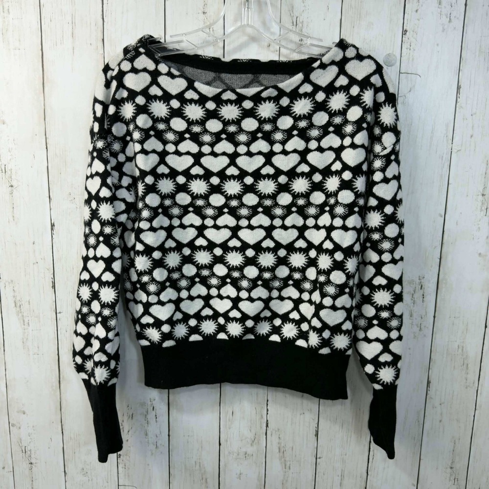 Maeve by Anthropologie Women's Black White Heart Sun Print Sweater Size XS‎